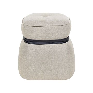 Pouffe Beige Linen Round 45 X 45 X 44 Cm Footstool Accent Upholstery Modern Living Room Bedroom Furniture Beliani