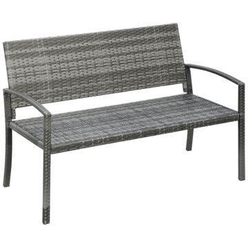 Outsunny Patio Rattan 2 Seater Garden Bench Wicker Weave Love Seater Armchair Furniture Outdoor Garden Conservatory Chair Grey
