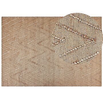 Area Rug Beige Jute Cotton 160 X 230 Cm Rectangular Geometric Pattern Handwoven Boho Style Bedroom Living Room Beliani