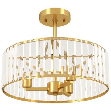Homcom Crystal Ceiling Light Fixture, Semi Flush Mount Modern Crystal Chandelier Ceiling Light For Living Room, Bedroom, Hallway, Dining Room, E14 Base 3-lights, Gold Tone