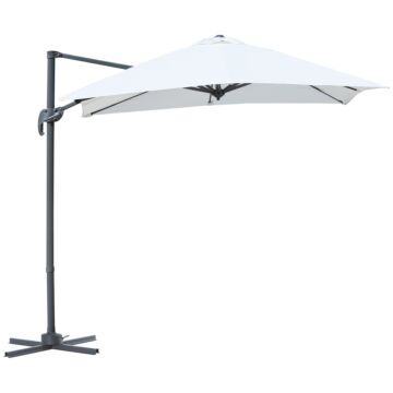 Outsunny 2.5 X 2.5m Patio Offset Parasol Umbrella Cantilever Hanging Aluminium Sun Shade Canopy Shelter 360° Rotation With Crank Handle And Cross Base