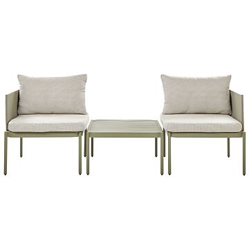 Convertible Garden Sofa Set Green Aluminium 2 Seater With Cushions And Table Beliani