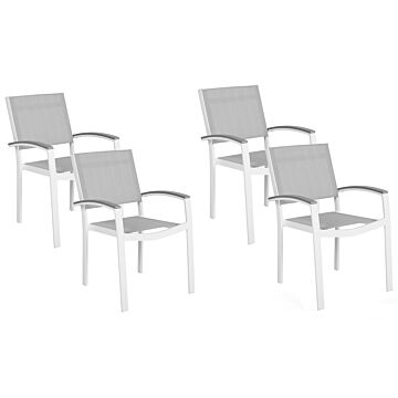 Set Of 4 Garden Chairs Grey And White Aluminium Frame Weather Resistant Beliani