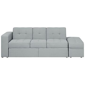Sectional Sofa Bed Light Grey Storage Ottoman Pull Out Drawers Click Clack Drop Down Tray Cup Holder Beliani