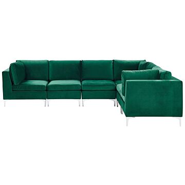 Left Hand Modular Corner Sofa Green Velvet 6 Seater L-shaped Silver Metal Legs Glamour Style Beliani