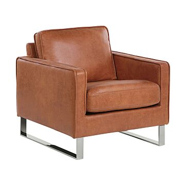 Armchair Golden Brown Faux Leather Track Arms Metal Legs Retro Beliani