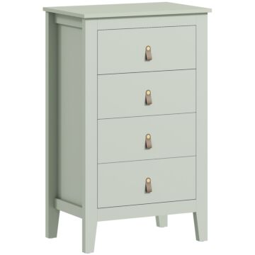 Homcom Bedroom Chest Of Drawers, Modern 4 Drawer Dresser Cabinet With Pu Leather Handles And Metal Runners For Living Room, Hallway, Entryway, Green