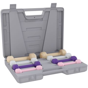 Homcom 10kg Dumbbells Set With Carry Case, Hand Weights For Women And Men Home Gym Weight Lifting Training, Pink, Purple, Grey, Brown