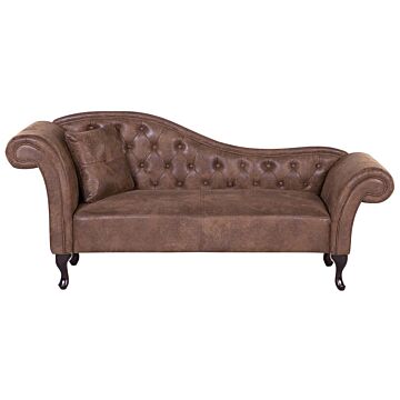 Chaise Lounge Brown Faux Suede Button Tufted Upholstery Left Hand Rolled Arms With Cushion Beliani
