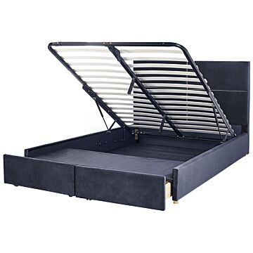 Bed Frame Black Velvet Eu King Size 6ft With Storage And Drawers Glamour Modern Style Beliani