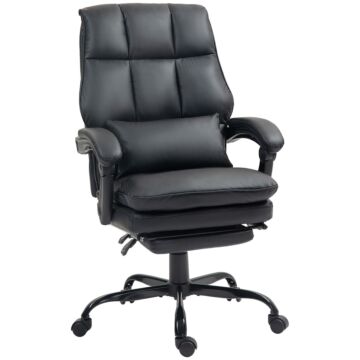 Homcom Faux Leather Reclining Office Chair, With Footrest - Black