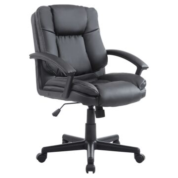 Homcom Swivel Executive Office Chair Mid Back Faux Leather Computer Desk Chair For Home With Double-tier Padding, Arm, Wheels, Black
