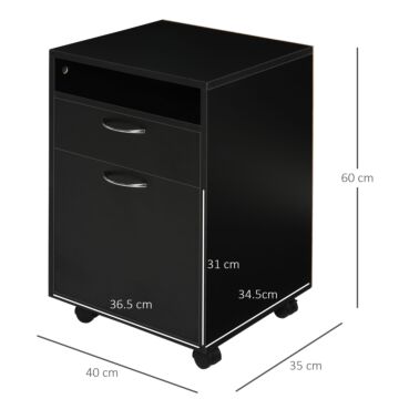 Homcom 60cm Storage Cabinet W/ Drawer Open Shelf Metal Handles 4 Wheels Office Home Organiser Mobile Printer Black