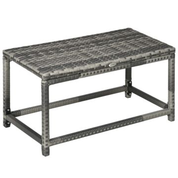 Outsunny Outdoor Coffee Table, Garden Pe Rattan Side Table With Plastic Board Under The Full Woven Table Top And X-shape Support For Patio Mixed Grey
