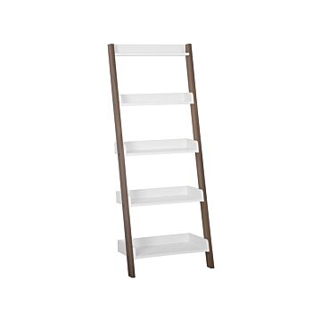 5-tier Ladder Bookcase Dark Wood With White Book Shelf Display Beliani