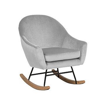 Rocking Chair Light Grey Velvet Light Wood Base Nursery Glam Modern Style Beliani