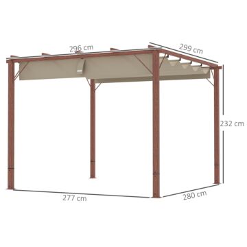 Outsunny 3 X 3 M Retractable Roof Pergola - Natural Wood Finish