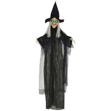 Homcom 6ft Outdoor Halloween Decoration Witch, Standing Witch Prop Life Size With Sound And Motion Activated, Light Up Eyes, Talking Sound, Posable Arms