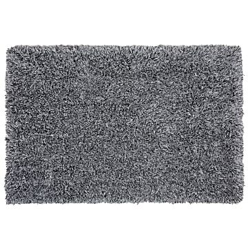 Shaggy Area Rug High-pile Carpet Solid Black And White Polyester Rectangular 160 X 230 Cm Beliani