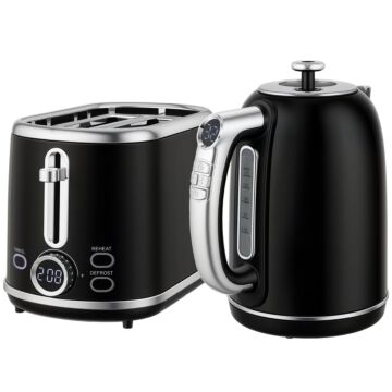 Homcom Polished Retro 40-100°c Kettle And Toaster Set - Black