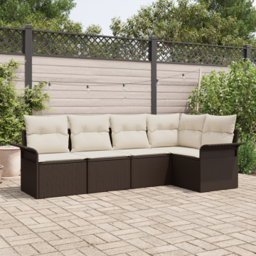 Vidaxl 5 Piece Garden Sofa Set With Cushions Brown Poly Rattan, Vidaxl 2-seater Garden Sofa With Storage & Cushions Brown Poly Rattan