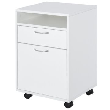 Homcom 60cm Storage Cabinet W/ Drawer Open Shelf Metal Handles 4 Wheels Office Home Organiser Mobile Printer White