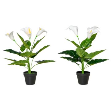 Homcom Set Of 2 Artificial Realistic Calla Lily Flower, Faux Decorative Plant In Nursery Pot For Indoor Outdoor Décor, 55cm