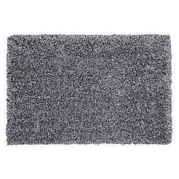 Shaggy Area Rug High-pile Carpet Solid Black And White Polyester Rectangular 140 X 200 Cm Beliani
