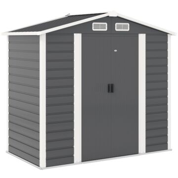 Outsunny 7 X 4ft Metal Garden Shed, Galvanised Steel Shed With Double Lockable Doors, Vents And Gloves, Outdoor Tool Storage Shed For Garden, Patio, Dark Grey
