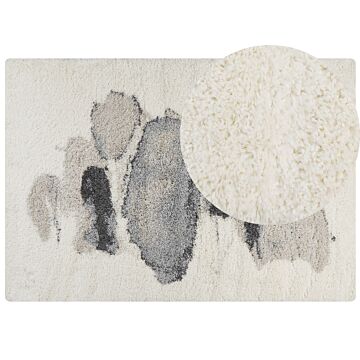 Shaggy Area Rug White And Grey 160 X 230 Cm Abstract High-pile Machine-tufted Rectangular Carpet Beliani