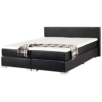 Eu Super King Size Continental Bed 6ft Black Faux Leather With Pocket Spring Mattress Beliani