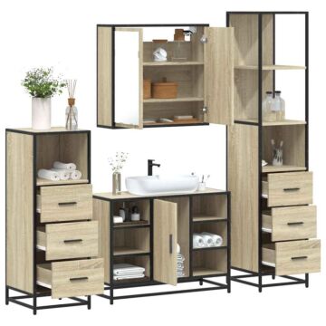 Vidaxl 4 Piece Bathroom Furniture Set Sonoma Oak Engineered Wood