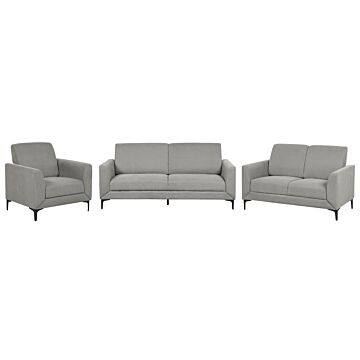 Sofa Set Grey Polyester Fabric Upholstery 3 + 2 + 1 Seater Loveseat Couch Armchair Living Room Furniture Beliani