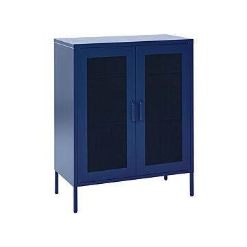 Office Cabinet Navy Blue Metal 2 Doors Locks Keys Industrial Design Home Office Furniture Beliani