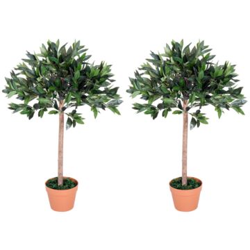 Outsunny 3ft Artificial Olive Tree Indoor Plant Greenery For Home Office Potted In An Orange Pot Set Of 2