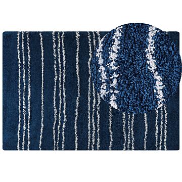 Shaggy Area Rug Blue And White Polypropylene 200 X 300 Cm Modern Striped Pattern Living Room Accessories Beliani