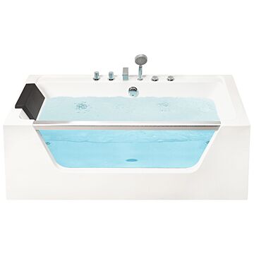 Massage Points Bath White Silver Sanitary Acrylic And Glass Single 170 X 80 Cm Hot Tub Beliani