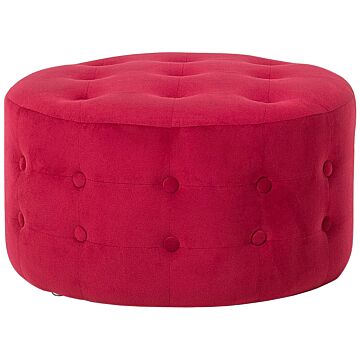 Footstool Red Velvet Round Pouffe Button Tufted Upholstery Beliani