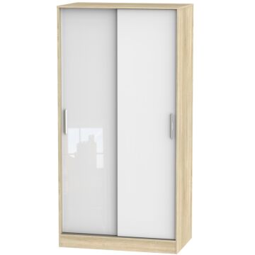 Contrast Double Sliding Wardrobe In White & Bardolino Oak