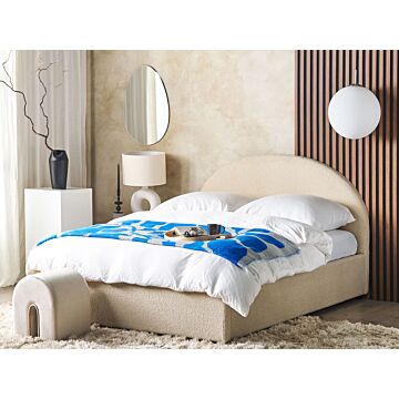 Storage Bed Beige Boucle Polyester Fabric Eu King Size 5ft3 Minimalist Retro Design Ottoman Storage Beliani