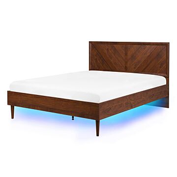 Slatted Bed Frame Dark Wood Multicolour Led Illumination 6ft Eu Super King Size Rustic Modern Design Beliani