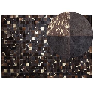 Rug Brown Genuine Leather 160 X 230 Cm Cowhide Multiple Squares Hand Crafted Beliani