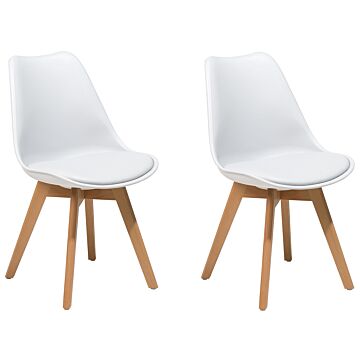Set Of 2 Dining Chairs White Faux Leather Sleek Wooden Legs Beliani