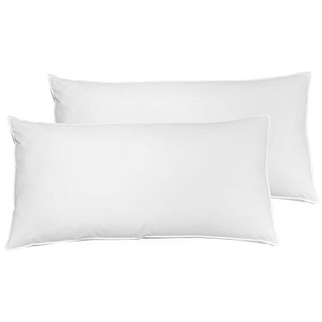 Set Of 2 Bed Pillow White Cotton Duck Down And Feathers 40 X 80 Cm Medium Soft Beliani