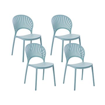 Set Of 4 Dining Chairs Plastic Blue Indoor Outdoor Garden Stacking Minimalistic Style Beliani