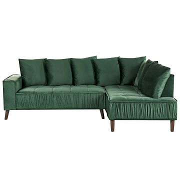 Corner Sofa Dark Green Velvet Fabric Cushions Metal Legs With Wood Finish Beliani