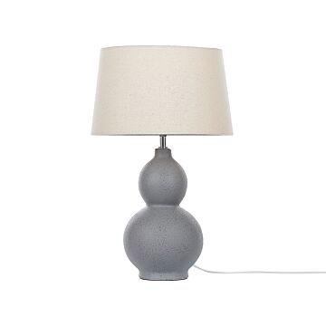 Table Lamp Grey Ceramic Base Unique Shape White Fabric Shade Modern Design Home Light Beliani