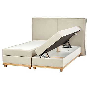 Eu King Size Divan Bed With Storage 5ft3 Light Beige Upholstery With Bonell Spring Mattress Beliani