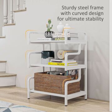 Homcom 3-tier Storage Shelves, Metal Shelving Unit, Industrial Printer Table For Home Office, Display Rack, White
