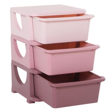 Homcom Kids Storage Units With Drawers 3 Tier Chest Vertical Dresser Tower Toy Organizer For Nursery Playroom Kindergarten Pink